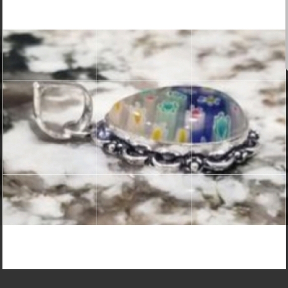 Silver Millefiori flower pendant charm - Picture 2 of 2